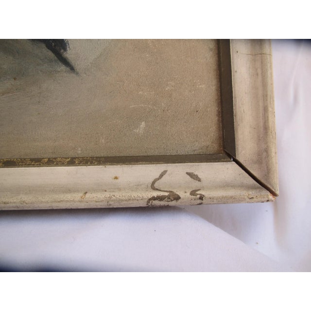 1930s 1930s Girl in Blue Dress Oil Painting For Sale - Image 5 of 10