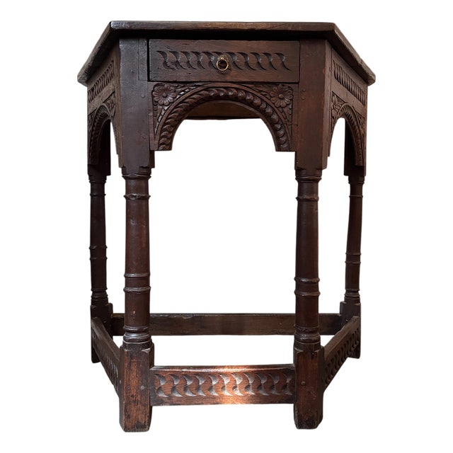 Antique Jacobean James I Joined Oak Console Table With Drawer For Sale