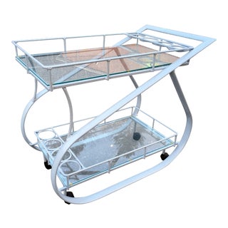 Vintage White Aluminum Modernist Cocktail Bar Cart For Sale