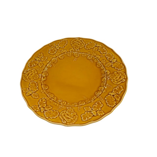 Vintage Bordallo Pinheiro Turkey Yellow Majolica Charger – Portuguese Harvest Plate Description A charming example of...