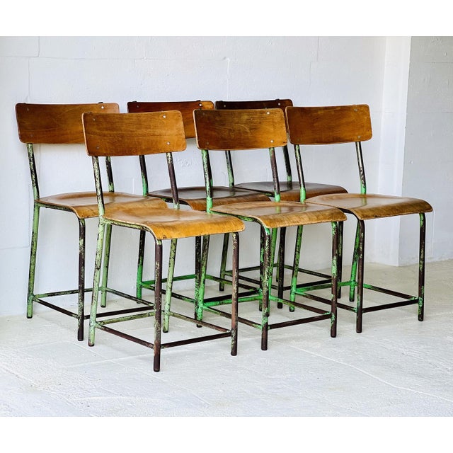 Industrial School Chairs, 1960s, Set of 6 For Sale - Image 9 of 17