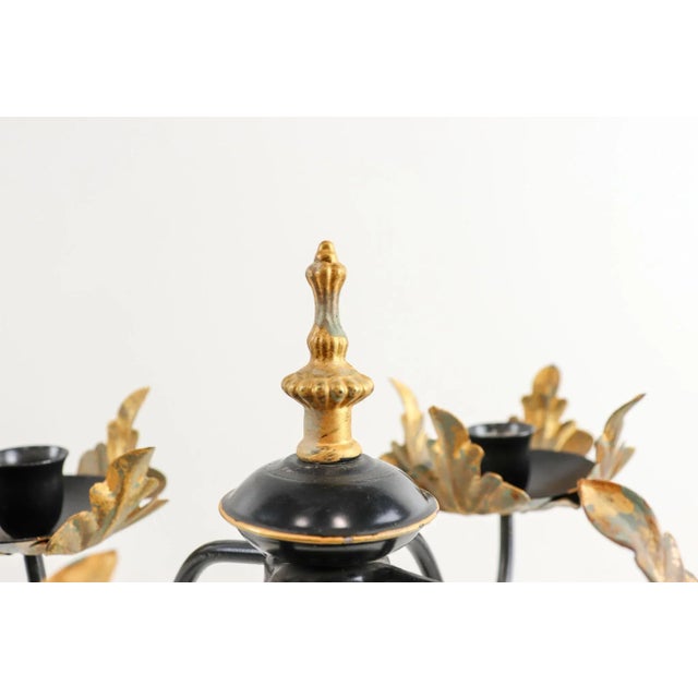 Late 20th Century Black and Gold Toleware Candelabras - a Pair For Sale - Image 9 of 12