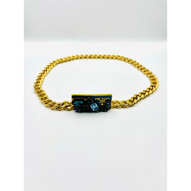 Gold Fabulous & Rare Prada Gemstone Buckle & Gold Chain Belt For Sale - Image 8 of 11