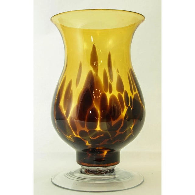 Burnt Umber Italian Tortoise Shell Blown Art Glass Footed Vase Vintage From 1970 For Sale - Image 8 of 10