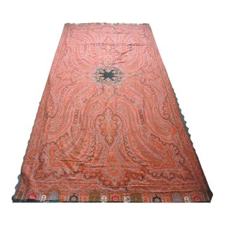 Antique Victorian Paisley Throw, Wool, Woven Jacquard For Sale
