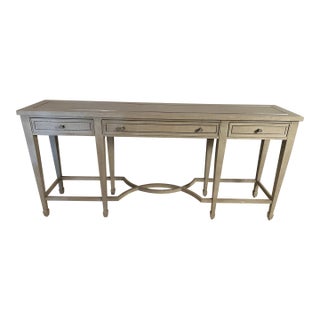 Bernhardt Criteria 78” Heather Gray Ash & Stainless Steel Console Table For Sale
