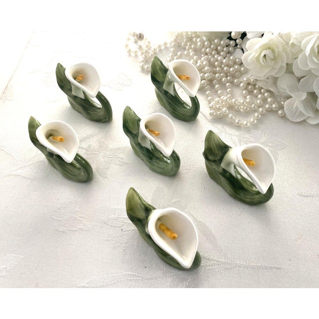 Vintage Bone China Napkin Holder Rings, Calla Lily Shape, Pia, Philippines, Set of 6 For Sale - Image 13 of 16