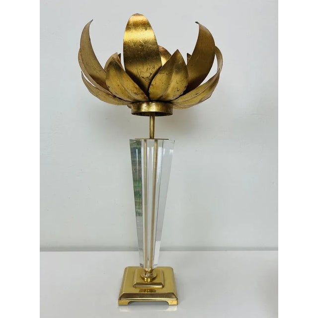 Hollywood Regency Large Acylic Glass Lotus Flower Table Lamp from from Sölken Leuchten, 1970s For Sale - Image 3 of 13