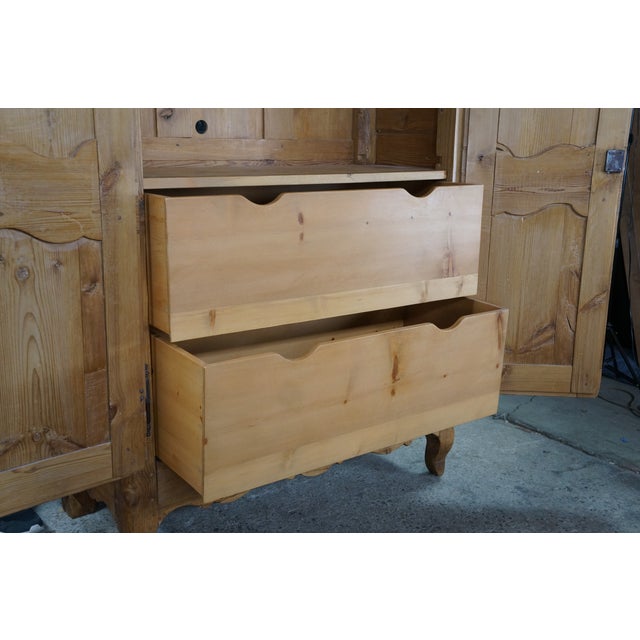 Antique 19th C. French Provincial Louis XV Pine Wardrobe Armoire Media Cabinet For Sale - Image 4 of 17
