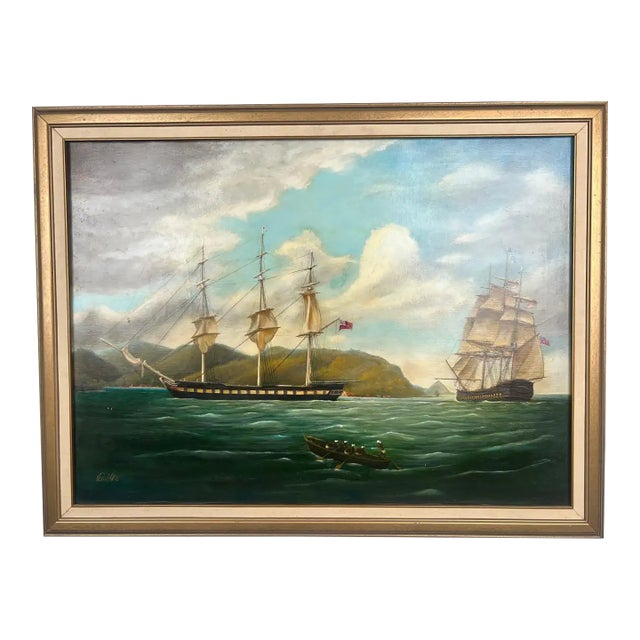Paul R. Hee Maritime Scene Oil Painting on Canvas Signed and Framed 1950's For Sale
