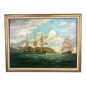 Paul R. Hee Maritime Scene Oil Painting on Canvas Signed and Framed 1950's