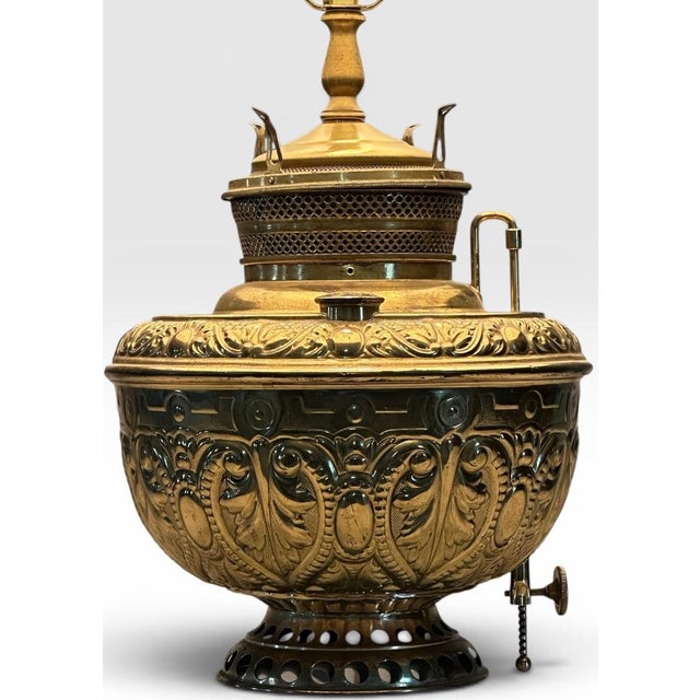 Antique Thomas B Adams and Sons Electrified Brass Oil Lamp For Sale - Image 12 of 13