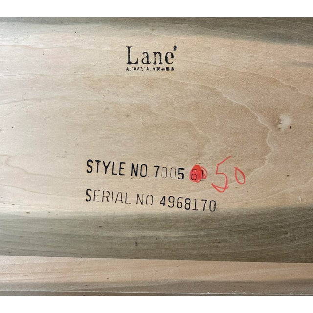 Mid Century Modern Walnut Rolling Bar Cabinet With Glasses by Lane For Sale - Image 11 of 12