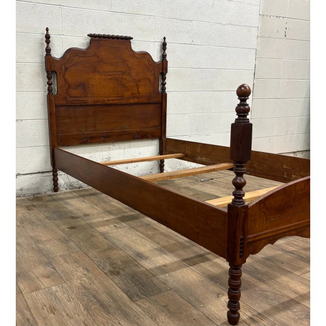 Antique Twin Size Burled or Flame Mahogany Bed For Sale - Image 10 of 12