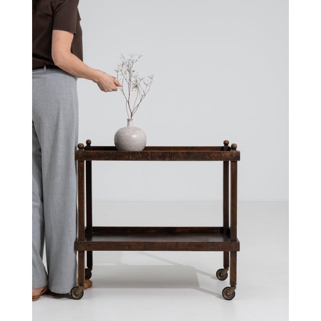 Brown Mid-Century Modern Bar Cart On Casters For Sale - Image 8 of 12