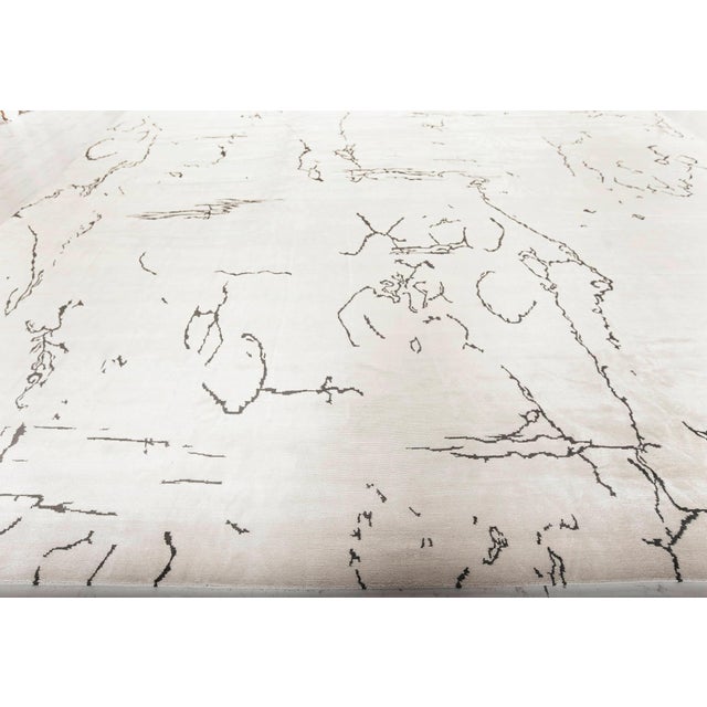 Modern Beige and Black Hooked Silk Rug by Doris Leslie Blau For Sale - Image 4 of 6