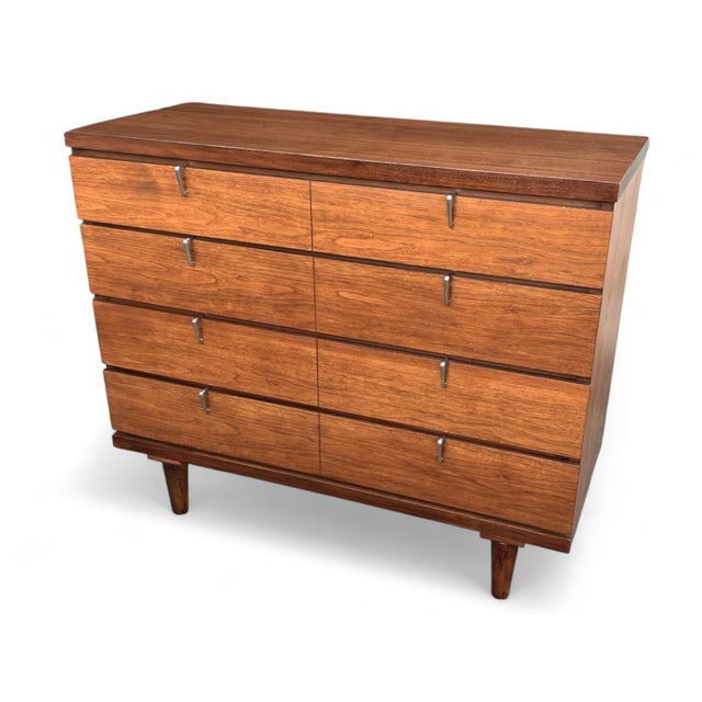 Restored Mid-Century Modern Walnut 4-Drawer Chest With Chrome Pulls For Sale - Image 4 of 16