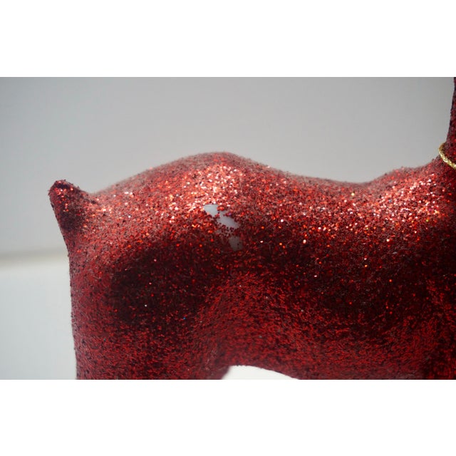 1970s Inscha Deko Handwerk Red Glitter Deer Figurines - Set of 2 For Sale - Image 4 of 5
