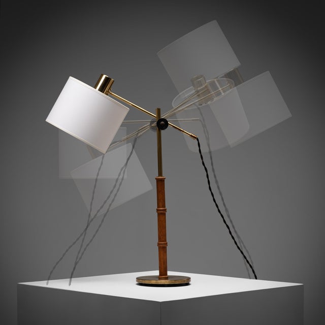 Brass and Wood Table Lamp from Falkenbergs Belysning, Sweden, 1960s For Sale - Image 3 of 12