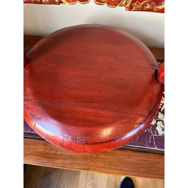 Red Antique Chinese Cinnabar Red Lacquer Wedding Buckets Gilt Carved - A Pair For Sale - Image 8 of 16