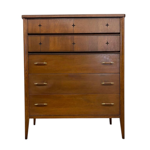 1960s Broyhill Premier “Saga" Highboy Dresser - Mid-Century Modern Chest With Starburst Carvings For Sale - Image 9 of 10