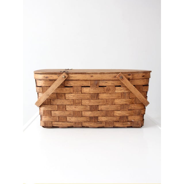 Vintage Splint Wood Picnic Basket For Sale - Image 15 of 16