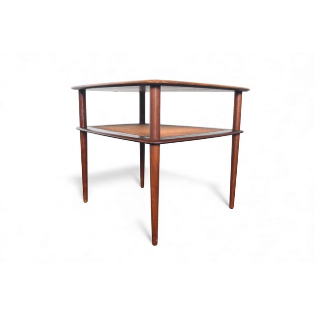 Wood Mid 20th Century Large Peter Hvidt Solid Teak + Cane Side Table For Sale - Image 7 of 12