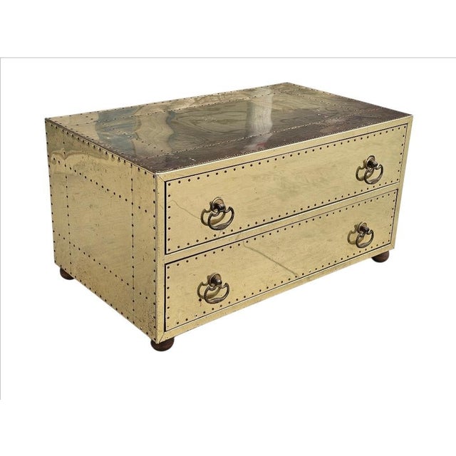 Sarreid Ltd. 1960s Mid Century Campaign Style Brass Clad Coffee Table Sarreid Style For Sale - Image 4 of 18