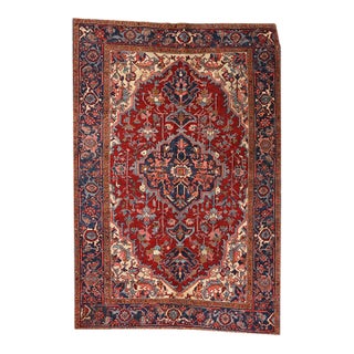 An Antique 4'-9" X 6'-11" Genuine Persian Heriz Circa 1920 For Sale