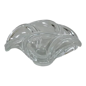 Vannes France Mid Century Modern Freeform Art Glass Clear Crystal Bowl