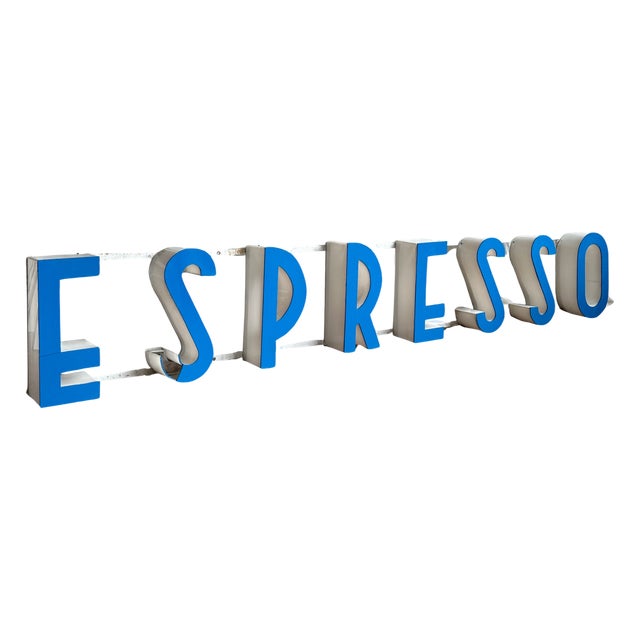 Large Espresso Advertisement Sign in Acrylic Glass and Metal, 1950s For Sale
