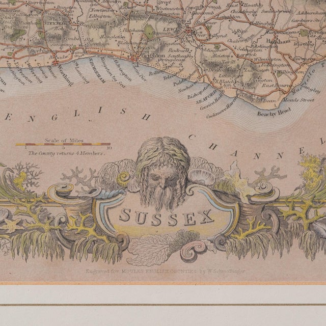 Mid 19th Century 1860's Antique County Map Sussex For Sale - Image 5 of 12