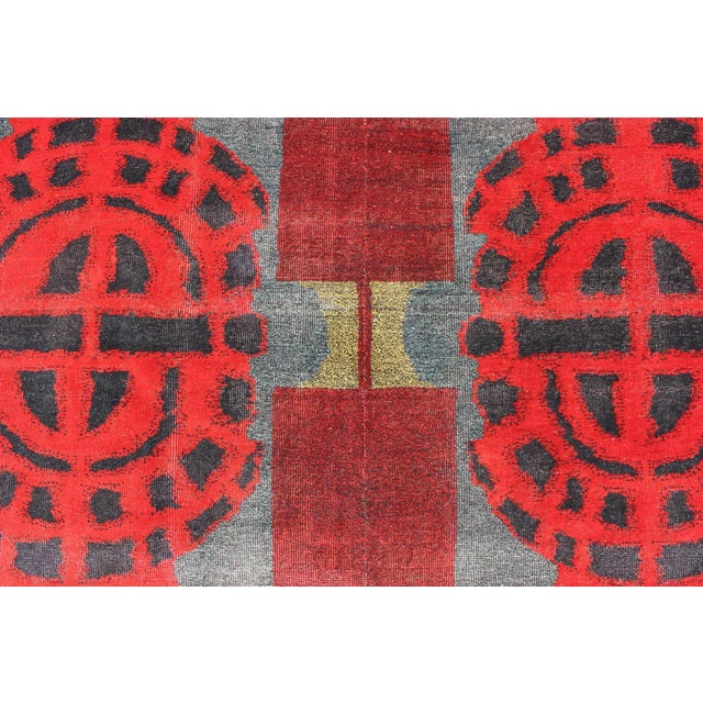 Red Vintage Rug With Mid-Century Modern and Geometric Design For Sale - Image 8 of 13