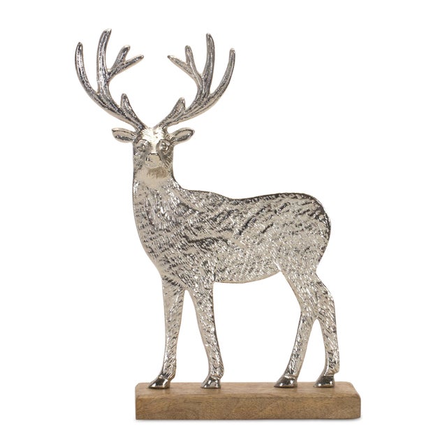 Contemporary Metal Deer Silhouette with Wood Base (Set of 2) For Sale - Image 3 of 4
