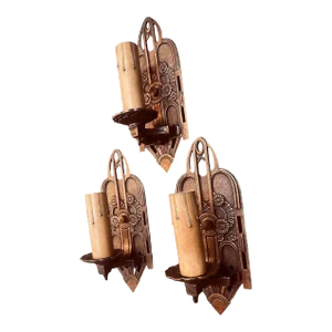 Set 3 Art Deco “Lightolear” Wall Sconces in Original Patina, Circa 1930