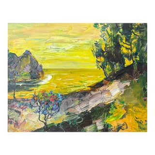 "Yellow Sea", Joseph Puchinskiy, Oil on Press Board Panel, D. 1992 For Sale