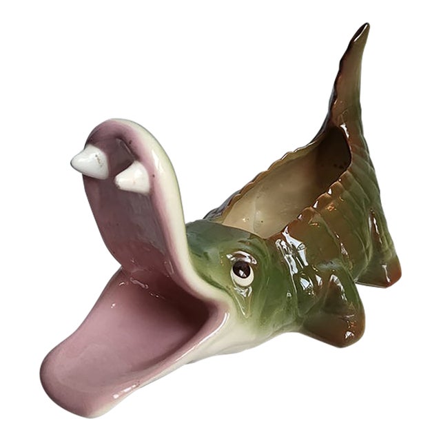 1960s Freeman McFarlin Jardiniere Majolica Pottery Alligator Planter, Attributed For Sale