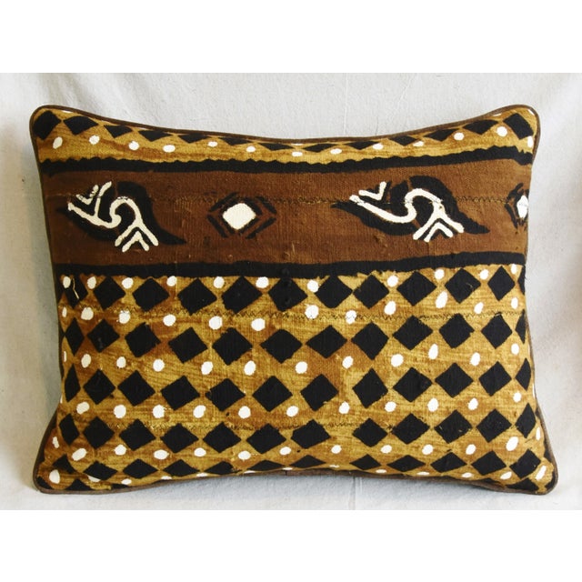 Tribal Abstract Malian Tribal Mud-Cloth & Velvet Feather/Down Pillows 24" X 18" - Pair For Sale - Image 3 of 13