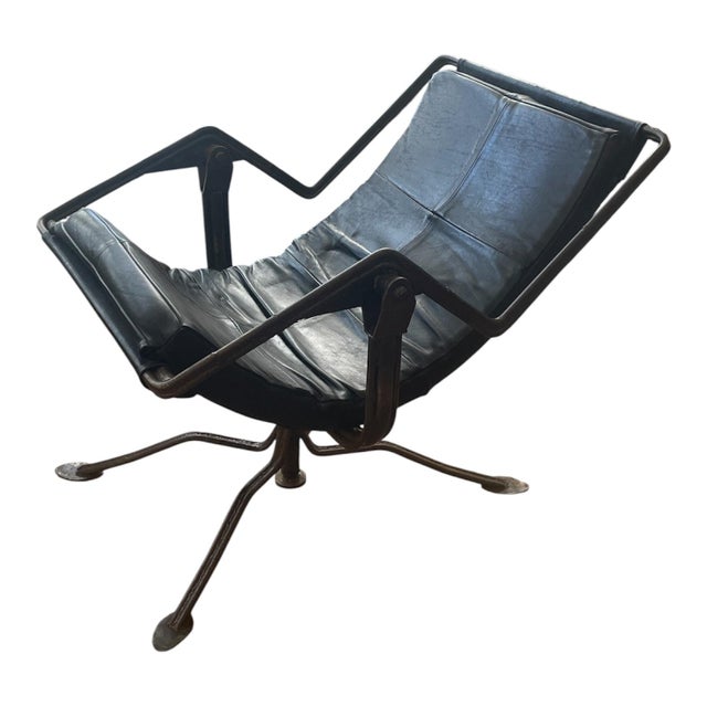 Architectural Motorcycle Leather Rocker Lounge Chair W/Ottoman Attributed to Joshua Height For Sale - Image 13 of 14