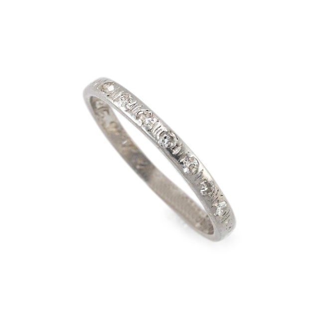 Mid-Century Modern Antique Platinum Seven Across Single Cut Diamond Wedding Band, Size 7 For Sale - Image 3 of 9