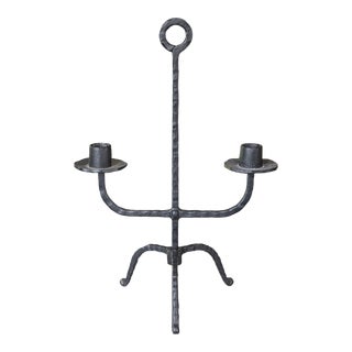 Vintage Brutalist Hand Forged Iron Candle Holder For Sale
