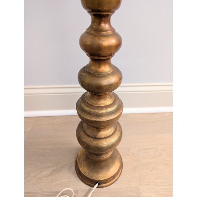 Antique French Brass Pascal Church Altar Candlestick Lamp 32" For Sale - Image 10 of 15