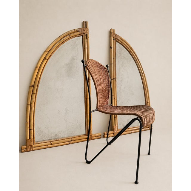 1970s Large Italian Bamboo and Rattan Asymmetrical Arch Mirrors, 1970s, Set of 2 For Sale - Image 5 of 8