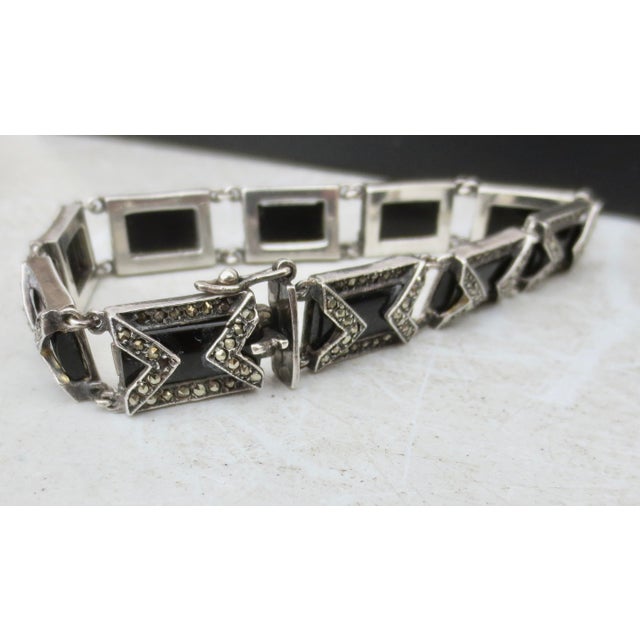 Art Deco Marcasite and Black Onyx Bracelet For Sale - Image 4 of 6