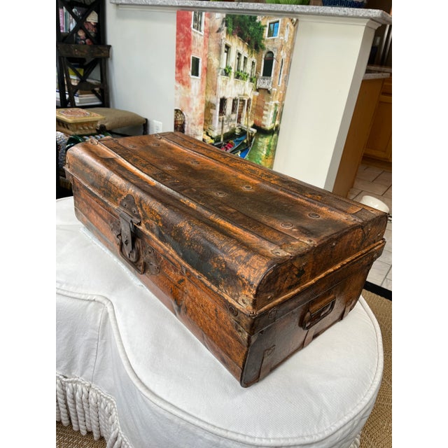 Chest/Trunk/Luggage - Mid 20th Century Vintage Metal Painted Trunk For Sale - Image 13 of 13