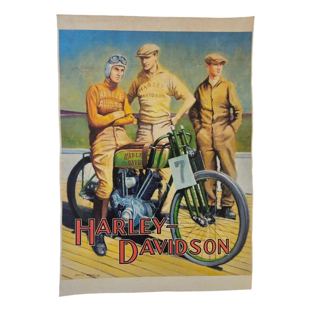 Art Deco Harley Davidson Motorcycle Advertising Poster, 1930s For Sale