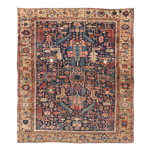 Antique Persian Heriz Rug With All-Over Sub-Geometric Design on a Blue Field