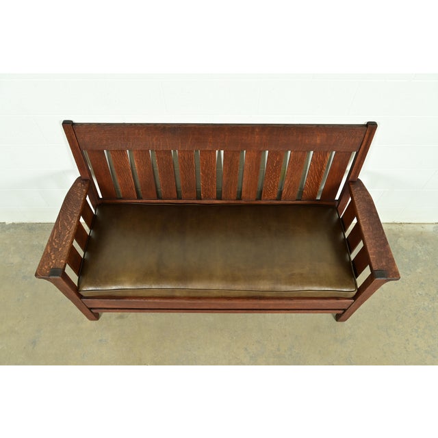 Early 20th Century J. M. Young & Sons Antique Mission Oak Arts & Crafts Bench or Settle Sofa, Circa 1910 For Sale - Image 5 of 11