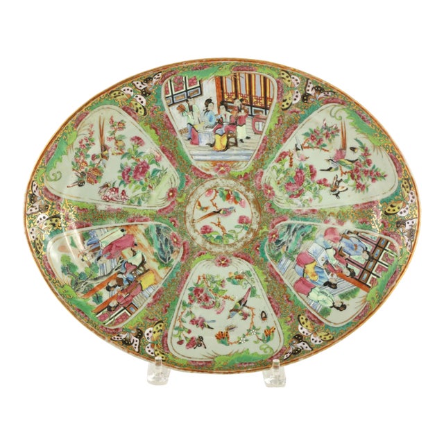 Mid 19th Century Rose Medallion Slightly Dished Oval Platter For Sale