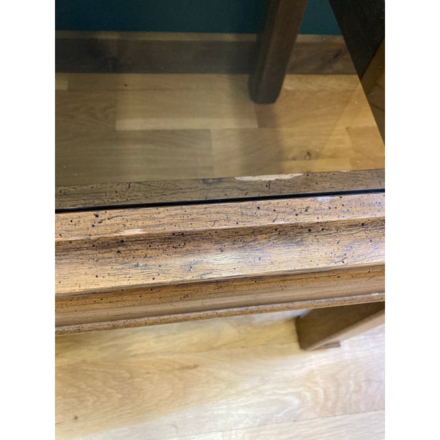 Pair of Mid-Century Glass Top Side Tables With Wood Frames For Sale In Oklahoma City - Image 6 of 8